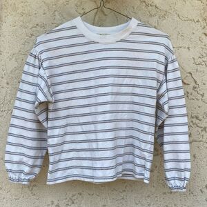 Madewell Size XXS Striped Balloon Sleeve White long sleeve top raglan